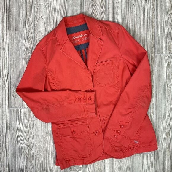 Eddie Bauer Women's Size 10 Legend Wash Coral Color Twill Button Down Jacket Coa - Picture 1 of 9
